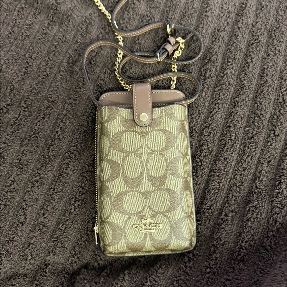 Coach Brown Signature Phone Crossbody